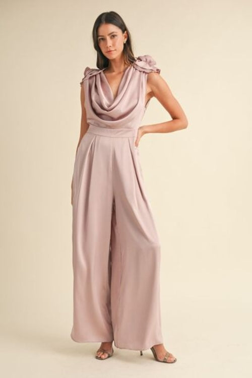 MABLE 3D Floral Applique Deep Cowl Neck Jumpsuit, view 4
