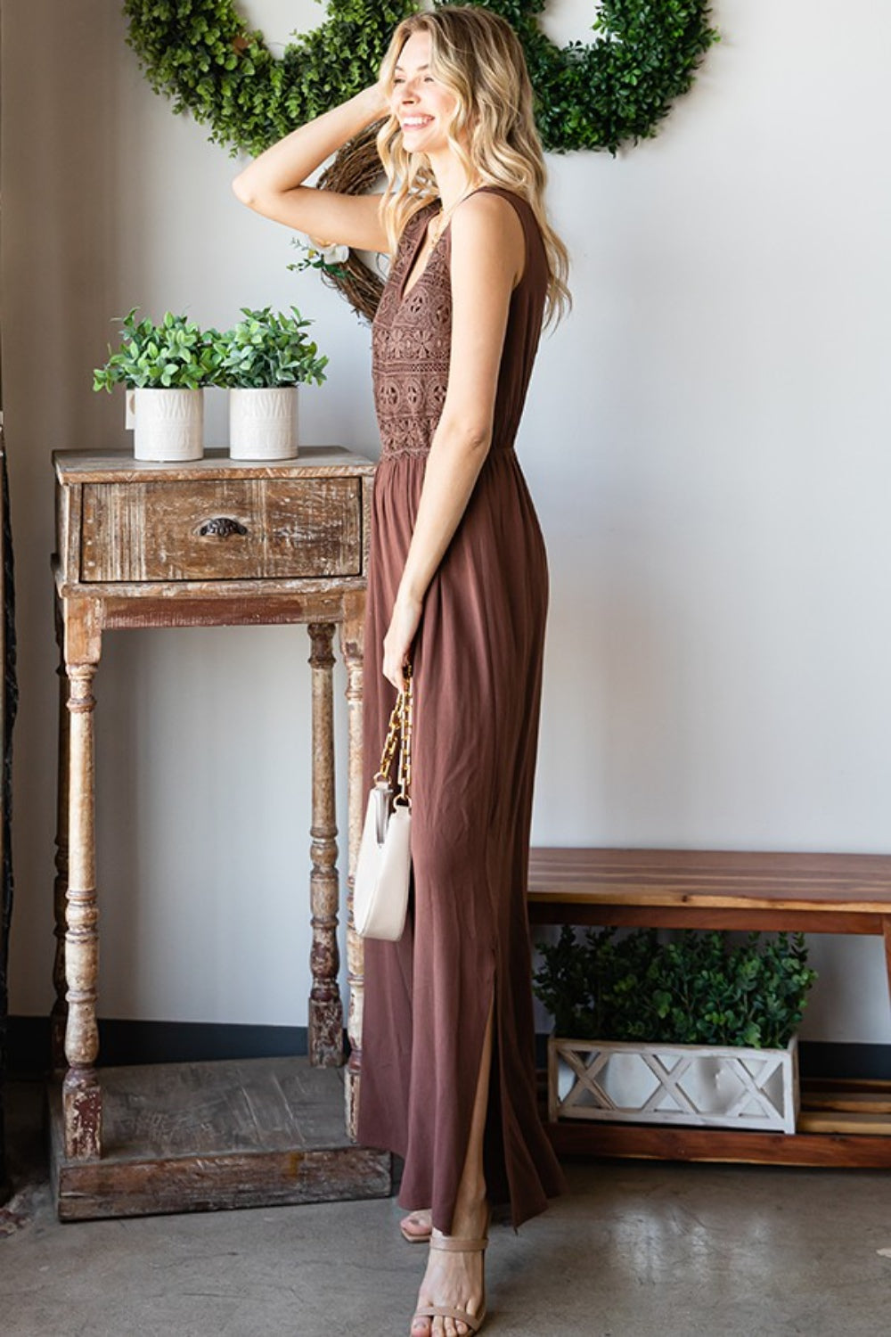 First Love Tie Back Sleeveless Slit Wide Leg Jumpsuit, view 7