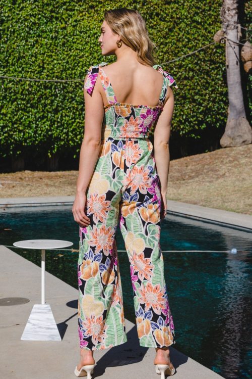 ODDI Wildflower Print Sleeveless Wide Leg Jumpsuit