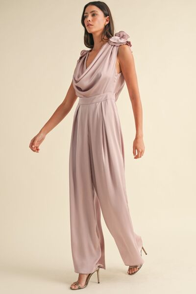 MABLE 3D Floral Applique Deep Cowl Neck Jumpsuit, view 3