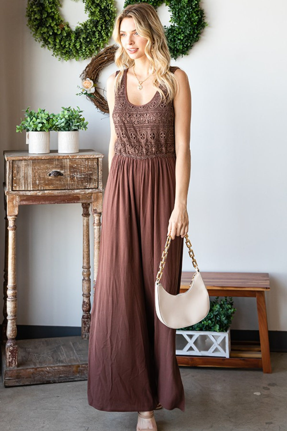 First Love Tie Back Sleeveless Slit Wide Leg Jumpsuit, view 6