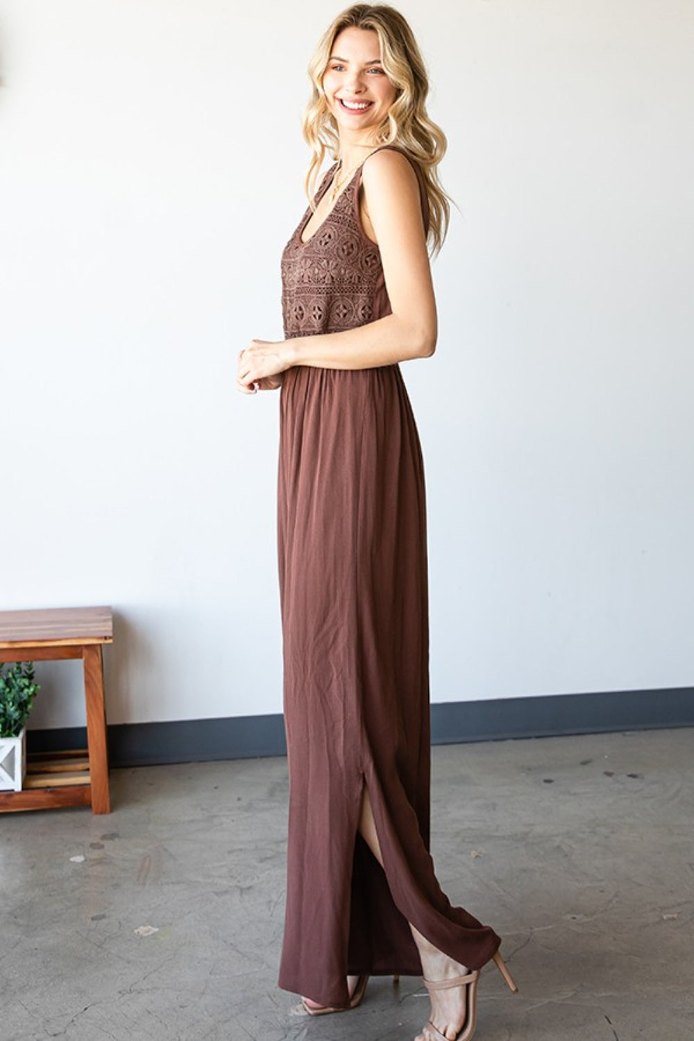First Love Tie Back Sleeveless Slit Wide Leg Jumpsuit, view 8