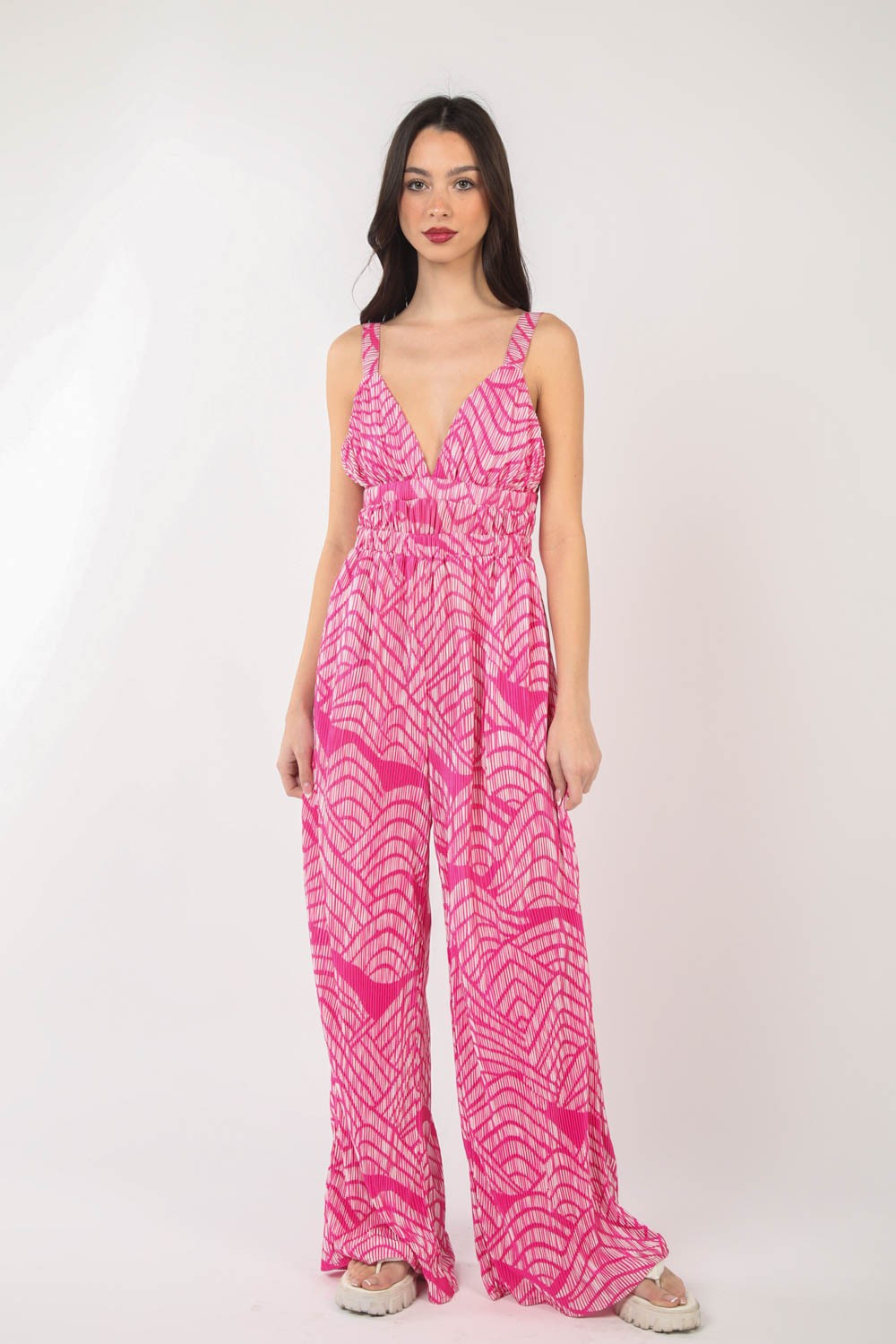 VERY J Printed Pleated Sleeveless Wide Leg Jumpsuit, view 3