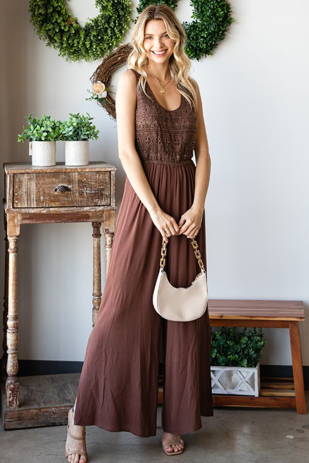 First Love Tie Back Sleeveless Slit Wide Leg Jumpsuit, view 3