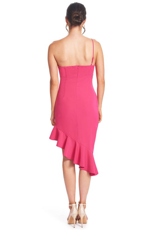 Rufflin' Round Dress - Fuchsia Ruffle Hem Midi Asymmetric Cocktail