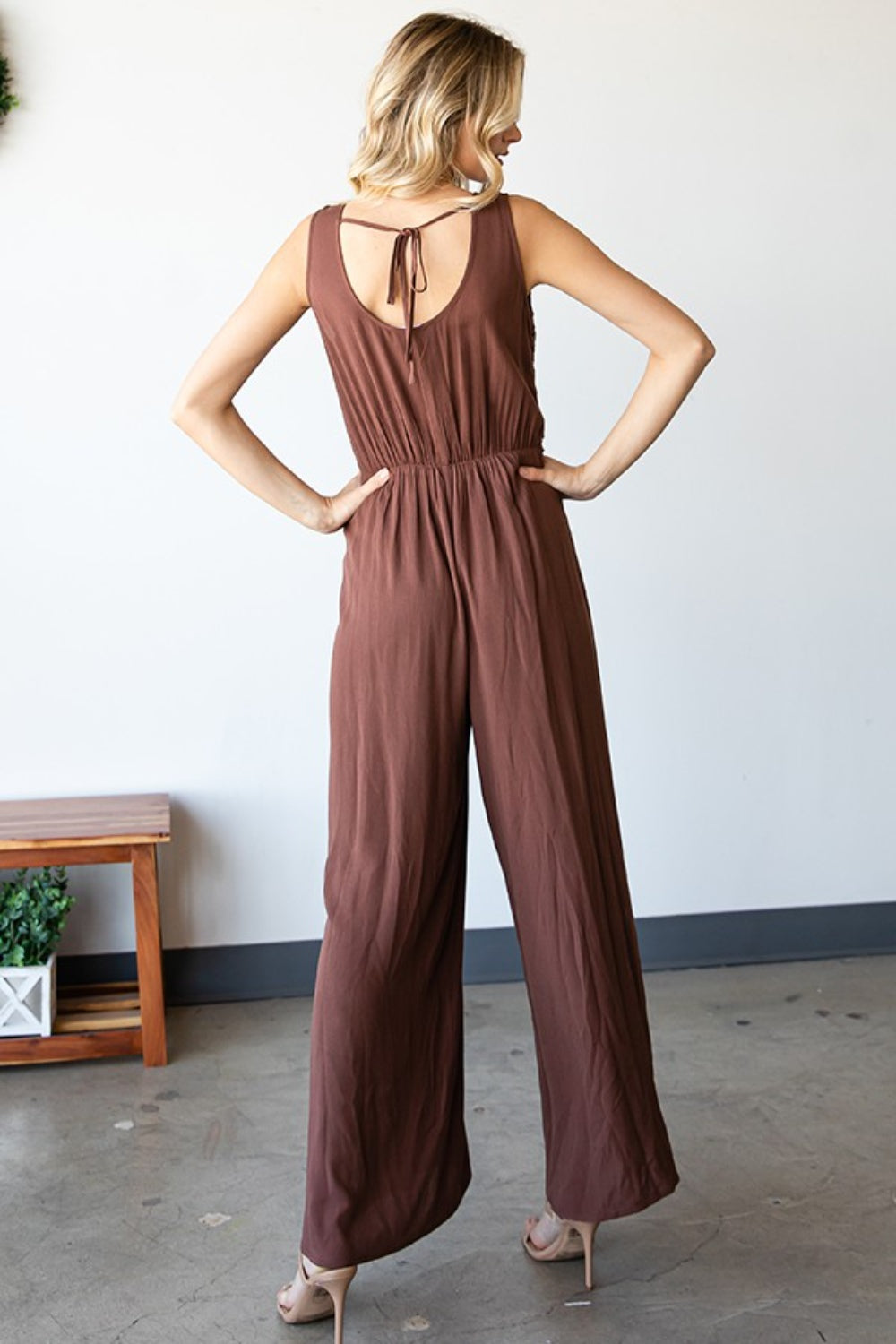 First Love Tie Back Sleeveless Slit Wide Leg Jumpsuit, view 2
