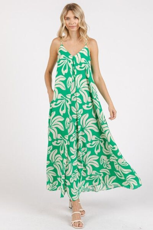 Mittoshop Printed V-Neck Maxi Cami Dress with Pockets, view 4