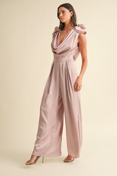MABLE 3D Floral Applique Deep Cowl Neck Jumpsuit, view 2